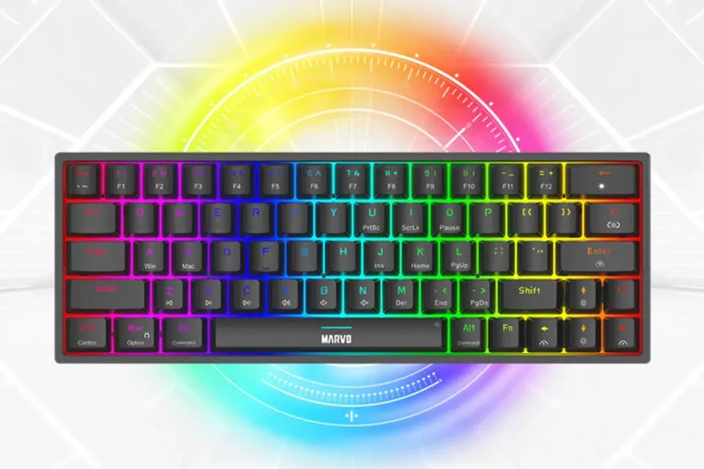 Close view of the keycaps and switches on the MARVO KG955W Shogo 63