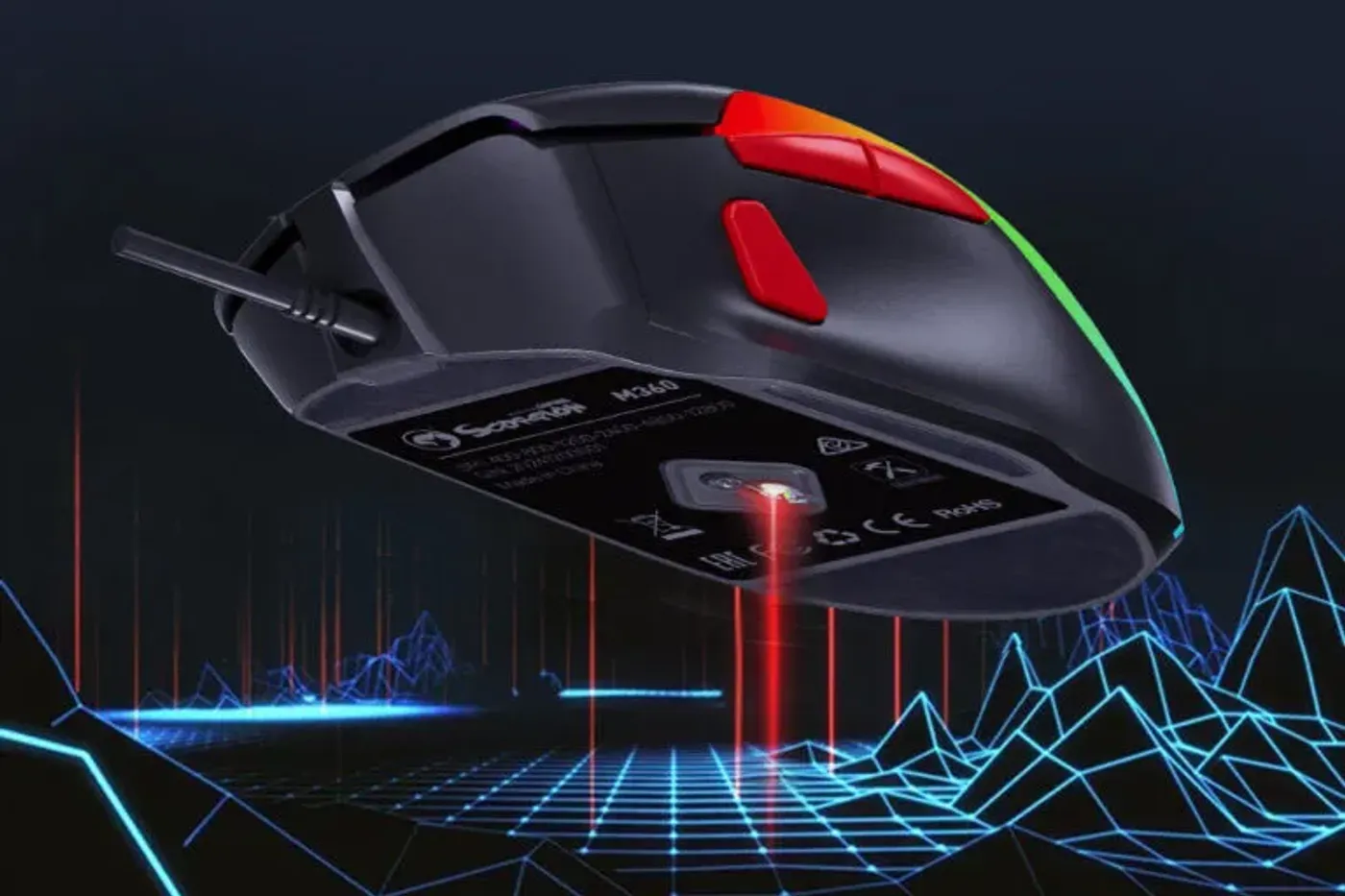 Marvo Tepo 70 gaming mouse showing its ergonomic profile and DPI switch