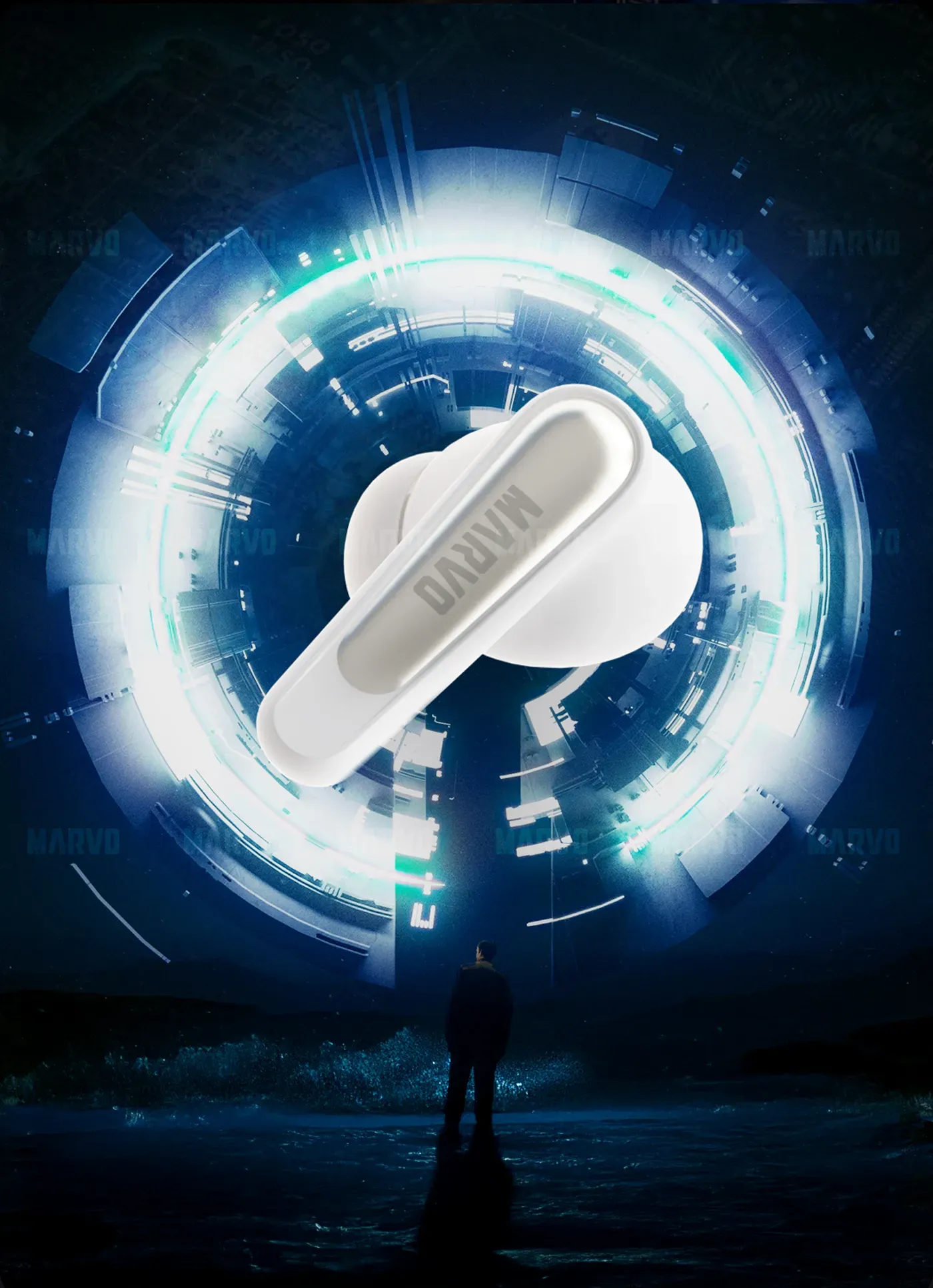 MARVO TS6389 AI Pro earphones shown with their ChatGPT voice interaction feature