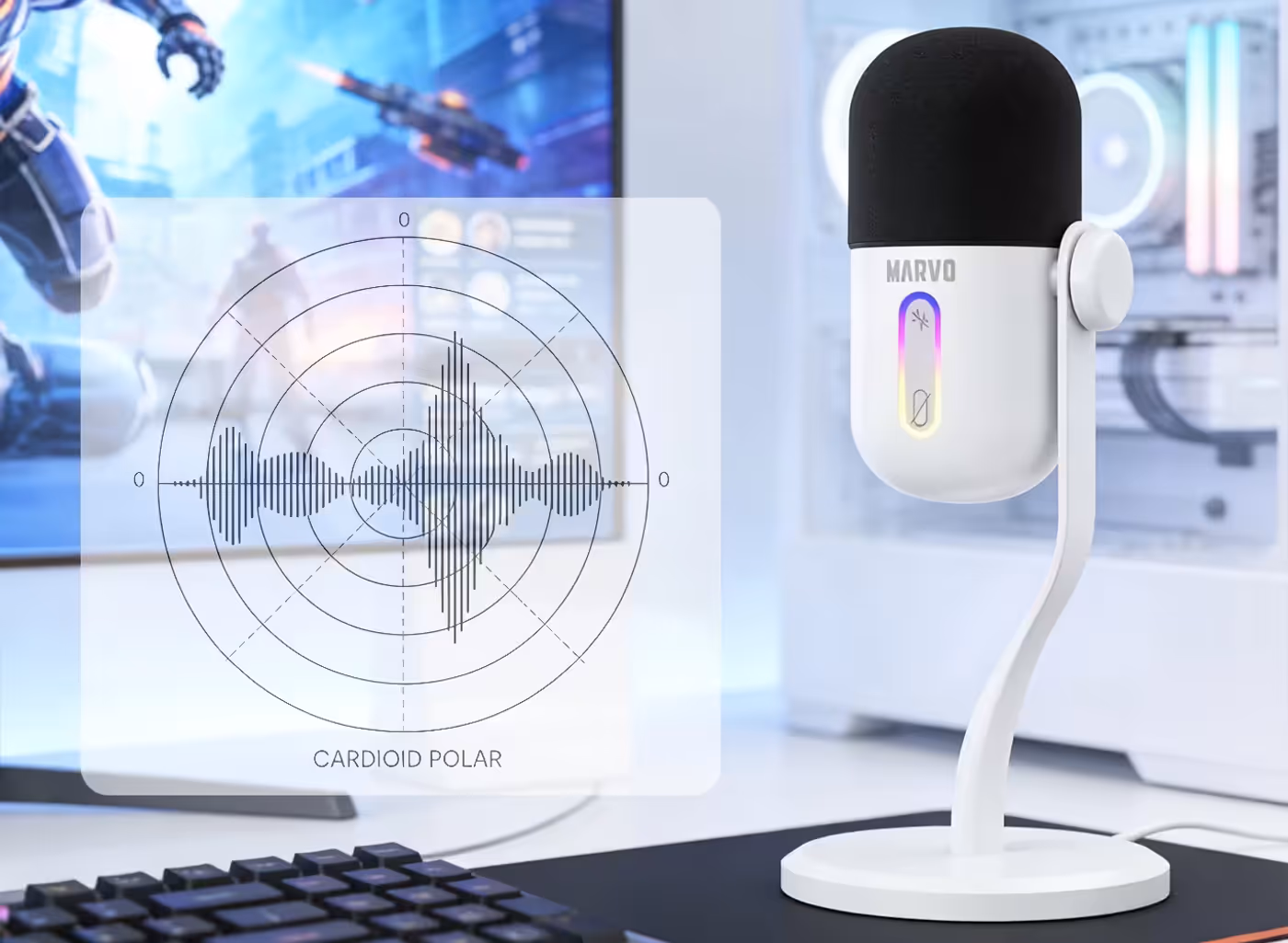 Blast 50 White microphone with touch controls and RGB lighting
