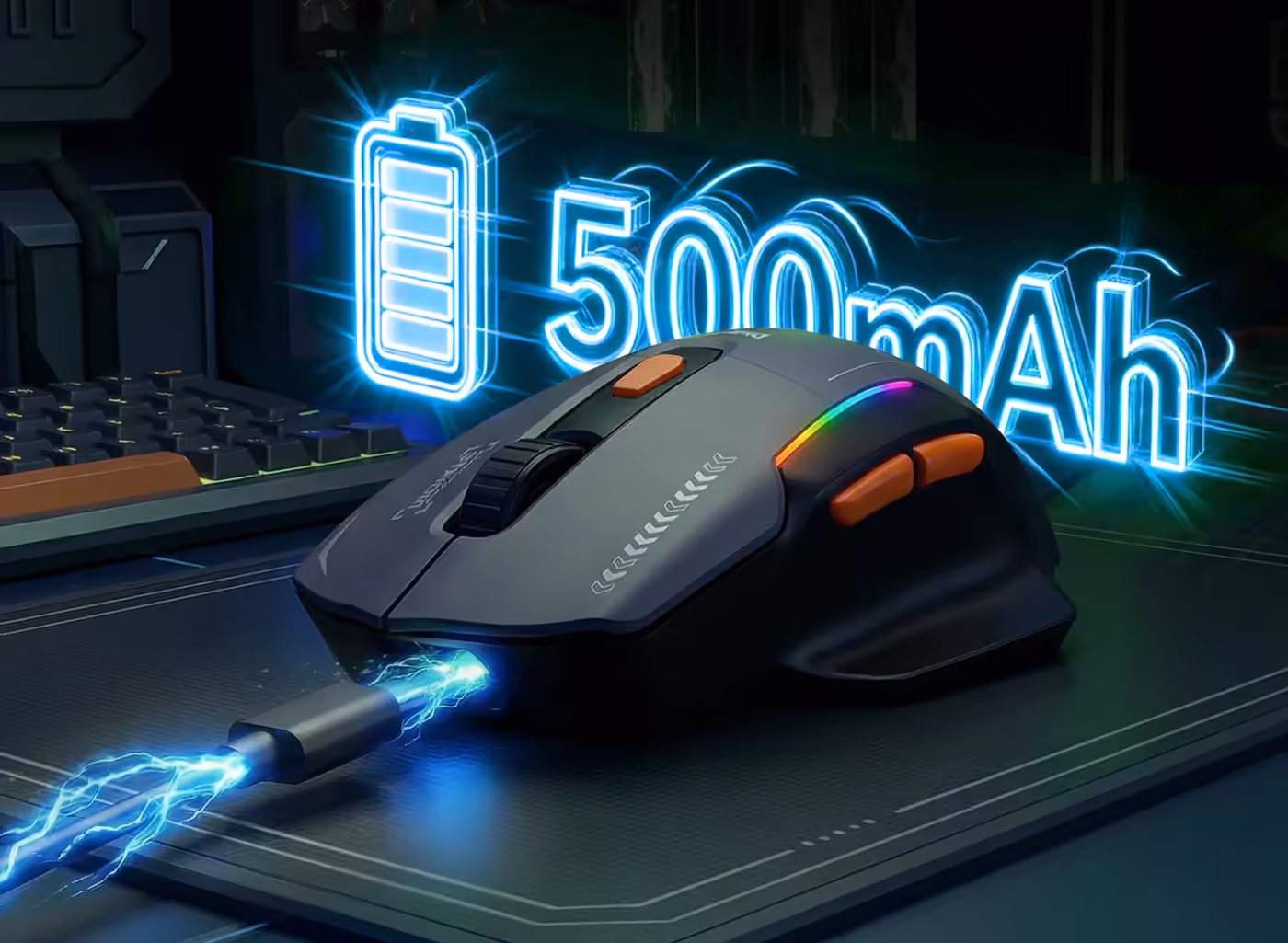 DUKE 50W wireless gaming mouse with 500mAh rechargeable battery