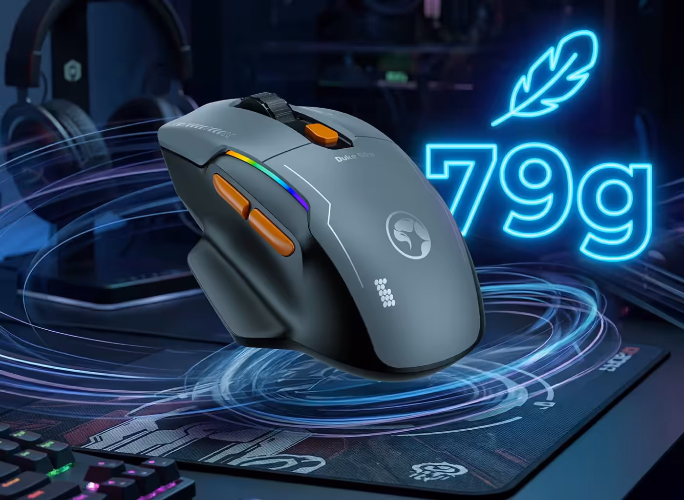 Lightweight 79-gram DUKE 50W gaming mouse for extended sessions
