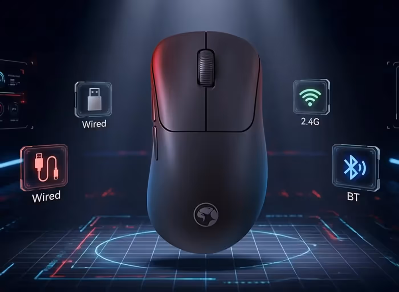 NIRO B40 mouse illustrating 2.4G wireless Bluetooth and wired connectivity