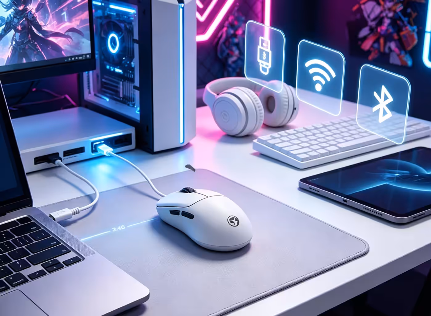 NIRO B40 mouse illustrating 2.4G wireless Bluetooth and wired connectivity