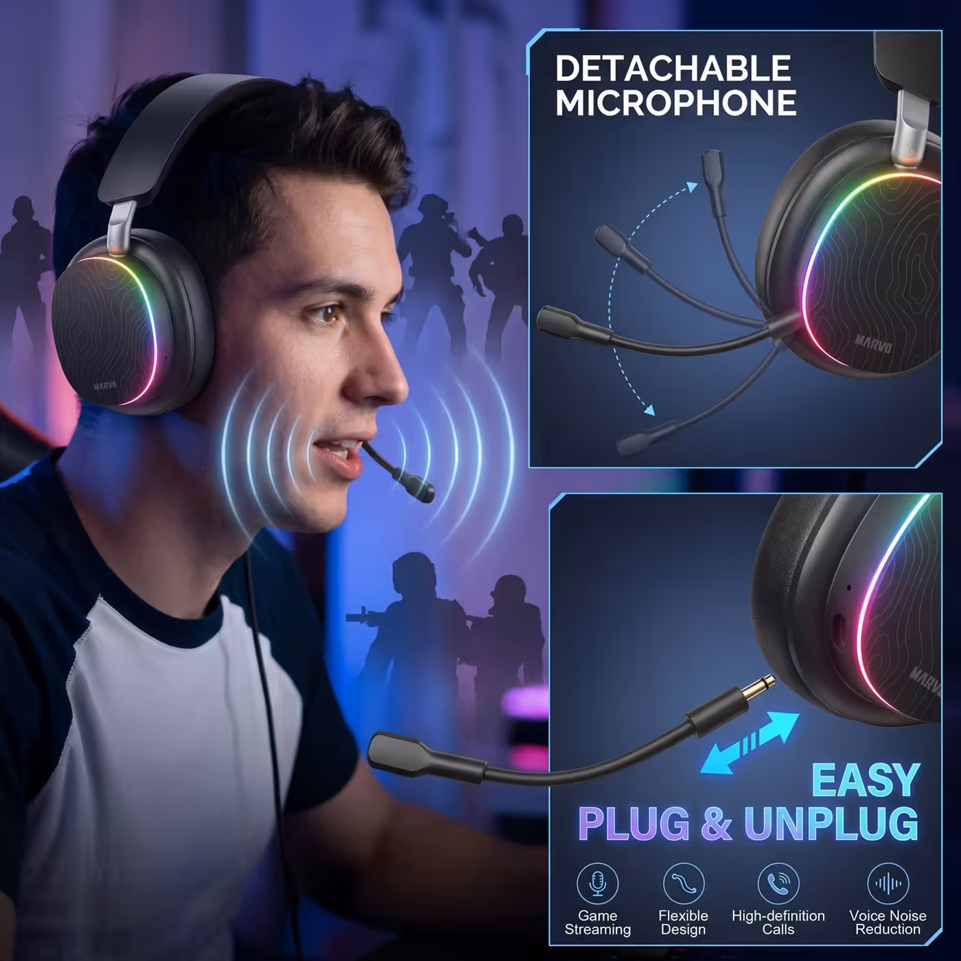 PULZ 90W headset with detachable omnidirectional gaming microphone