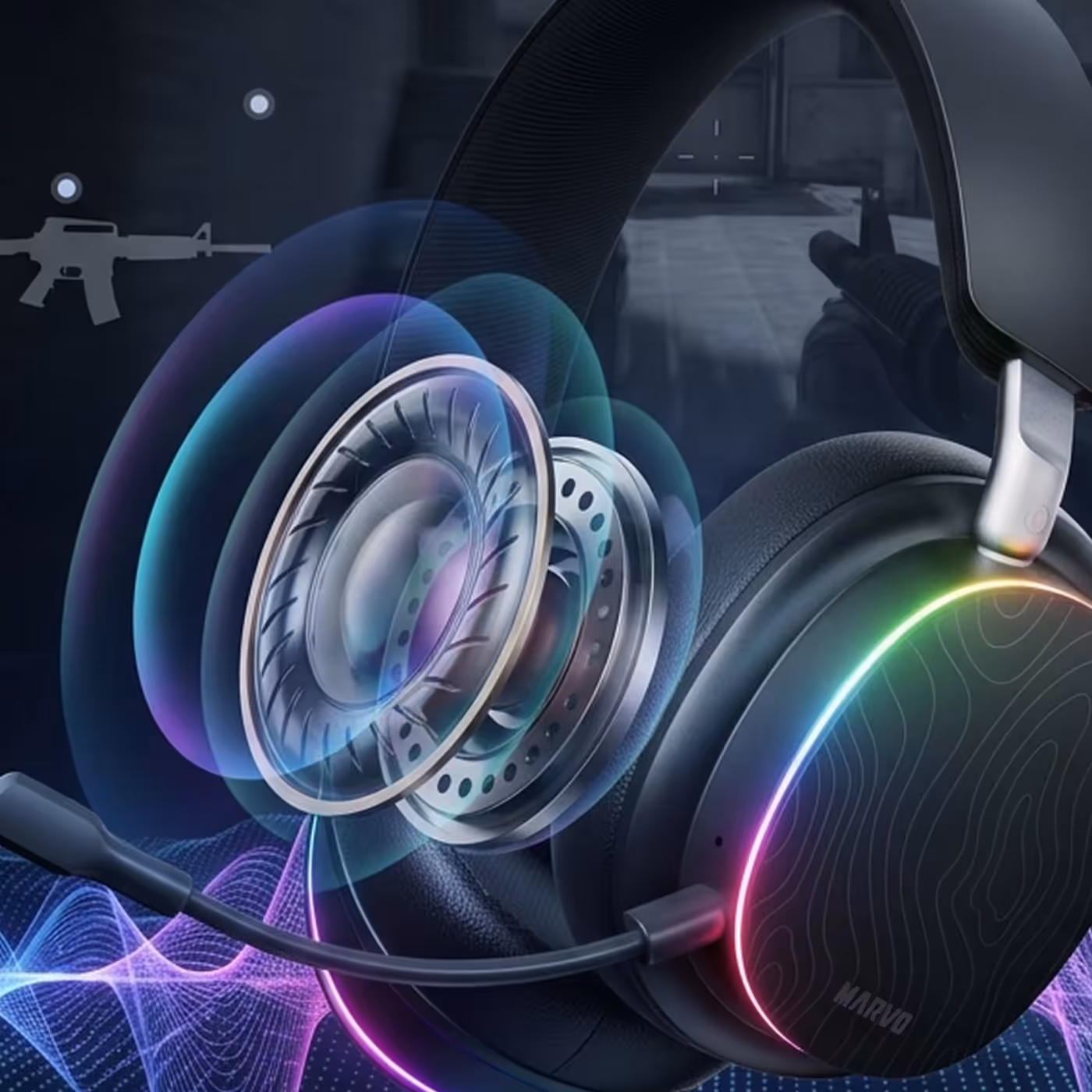 MARVO Pulz 90W headset featuring powerful 50 mm dynamic audio drivers
