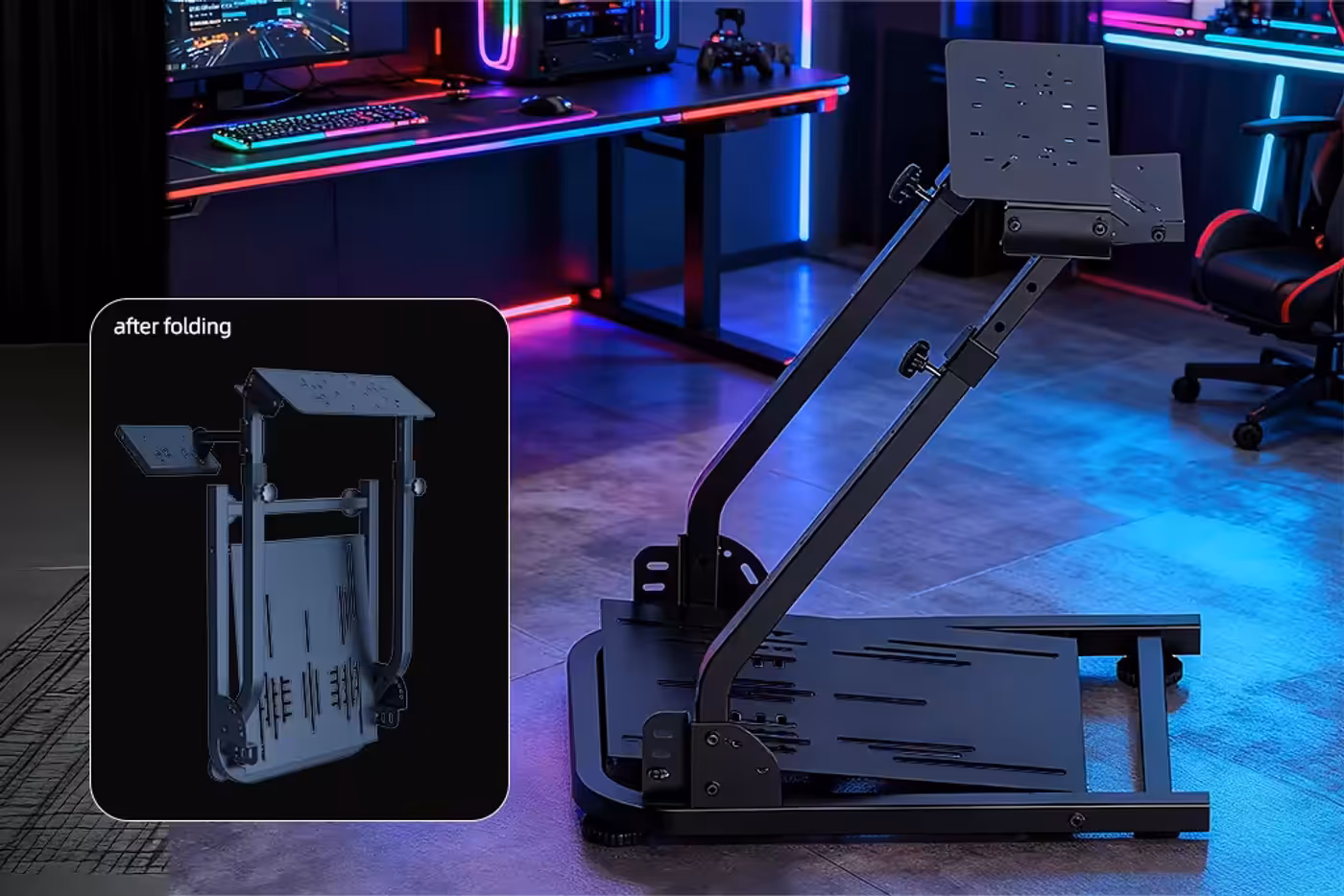 Foldable and space-saving design of the Racer GT-300 racing stand