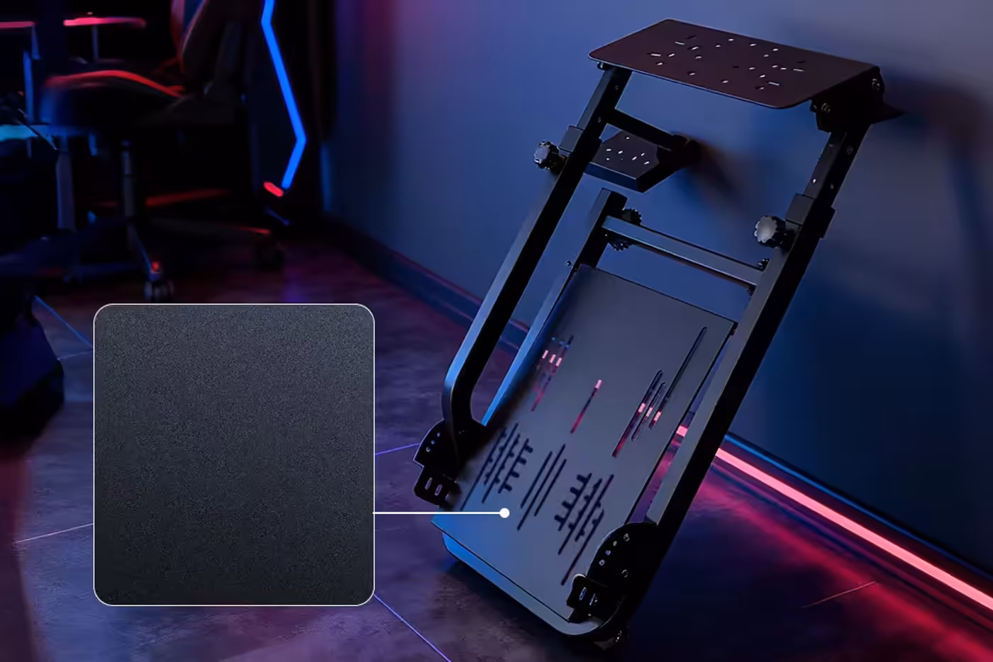 Durable construction and matte black finish of the racing stand