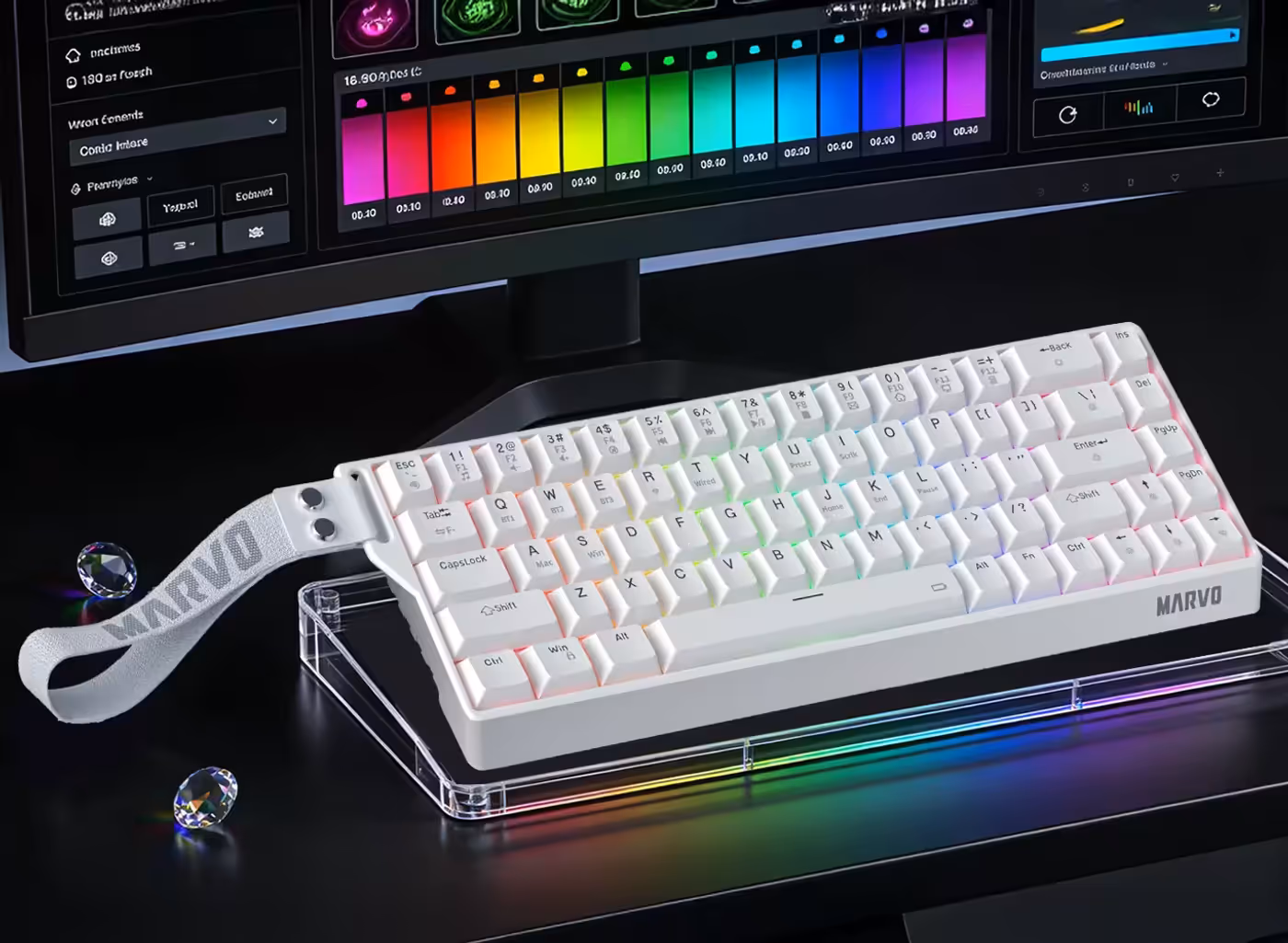 Gaming keyboard with dynamic RGB lighting featuring thirteen different illumination modes