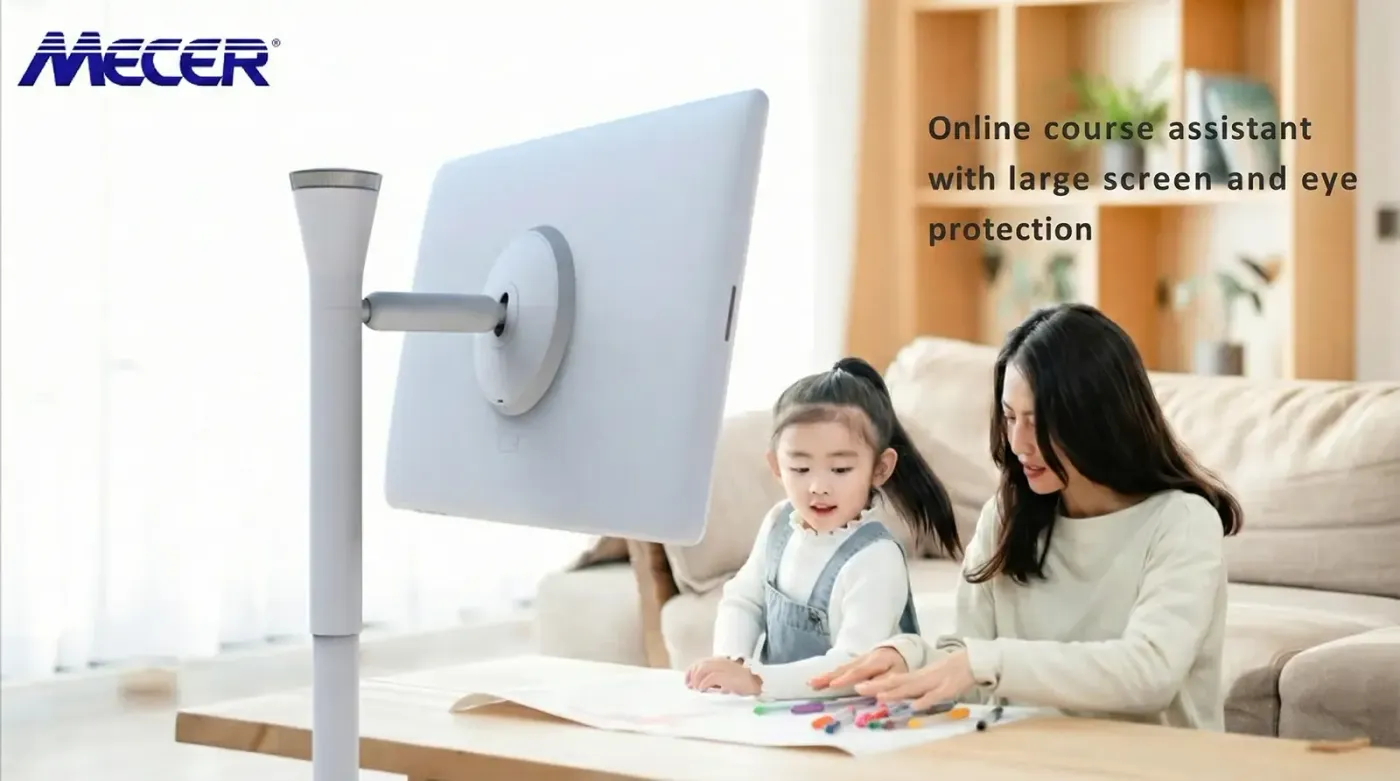 Mecer monitor rotated into portrait orientation on its stand