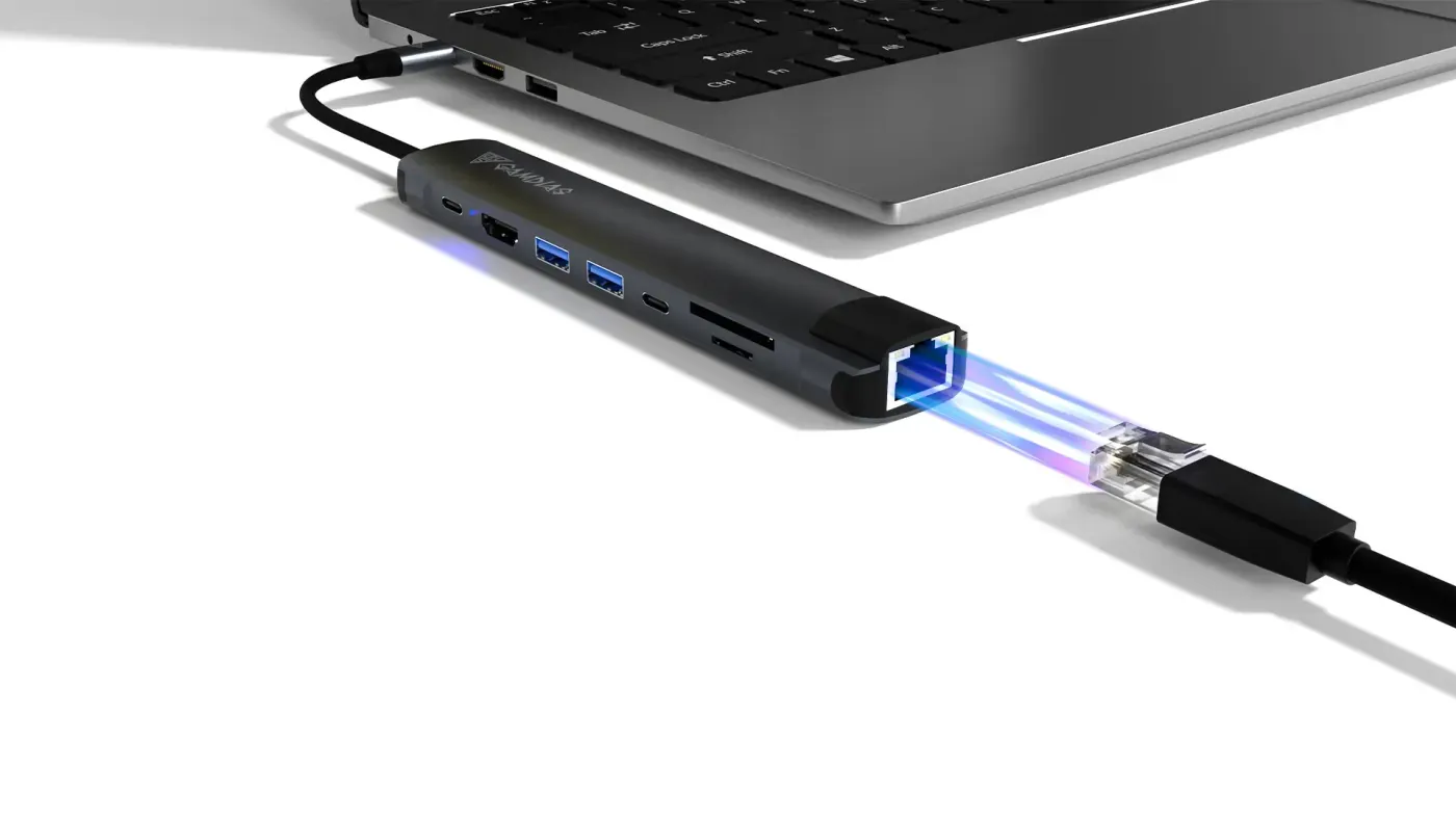 Hub featuring a built-in RJ45 Ethernet port for stable wired internet