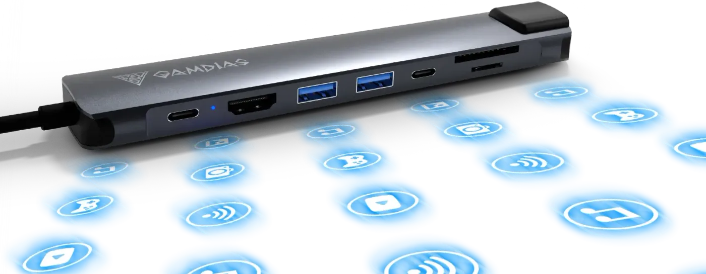 High-speed data transfer via USB and SD card reader on the hub
