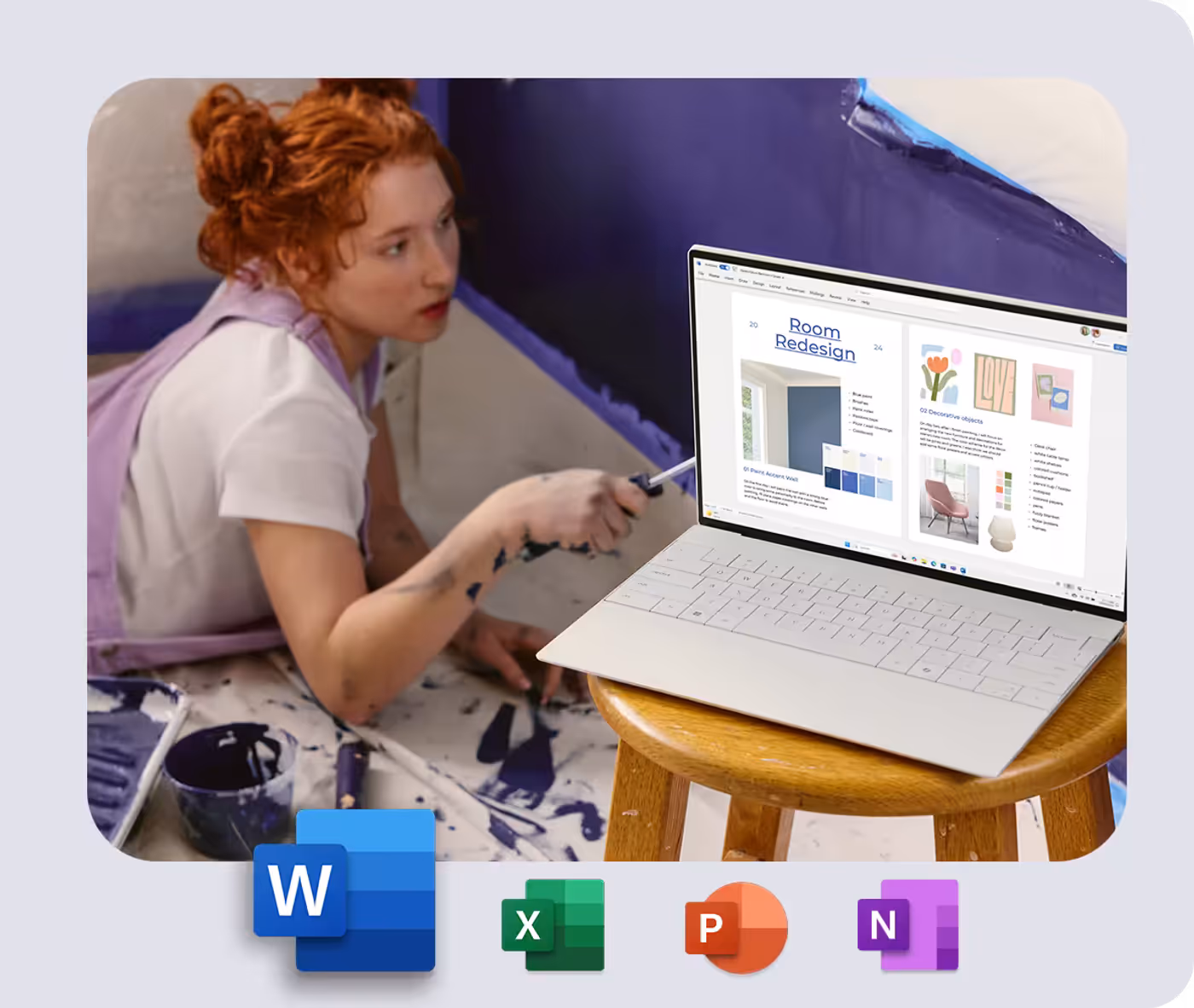 Display showcasing enhanced functionality across presentations, documents, and notes