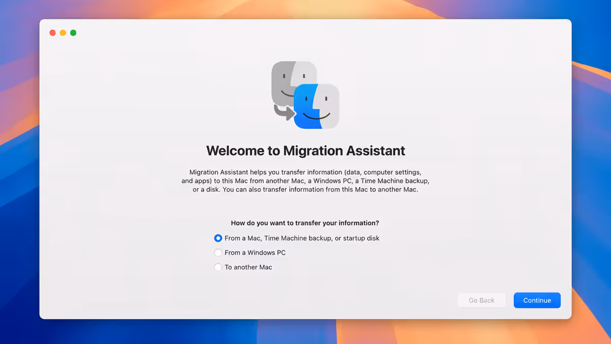 Migration Assistant welcome screen