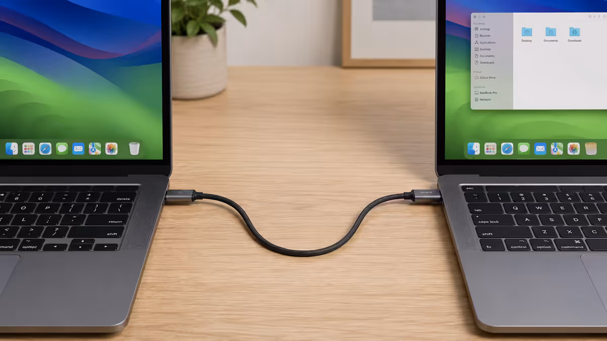 USB-C cable connecting two MacBooks