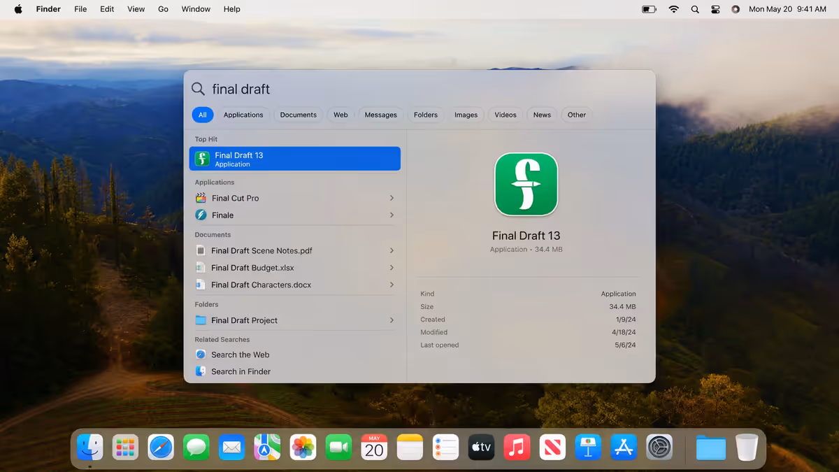 Spotlight (Cmd+Space) in use