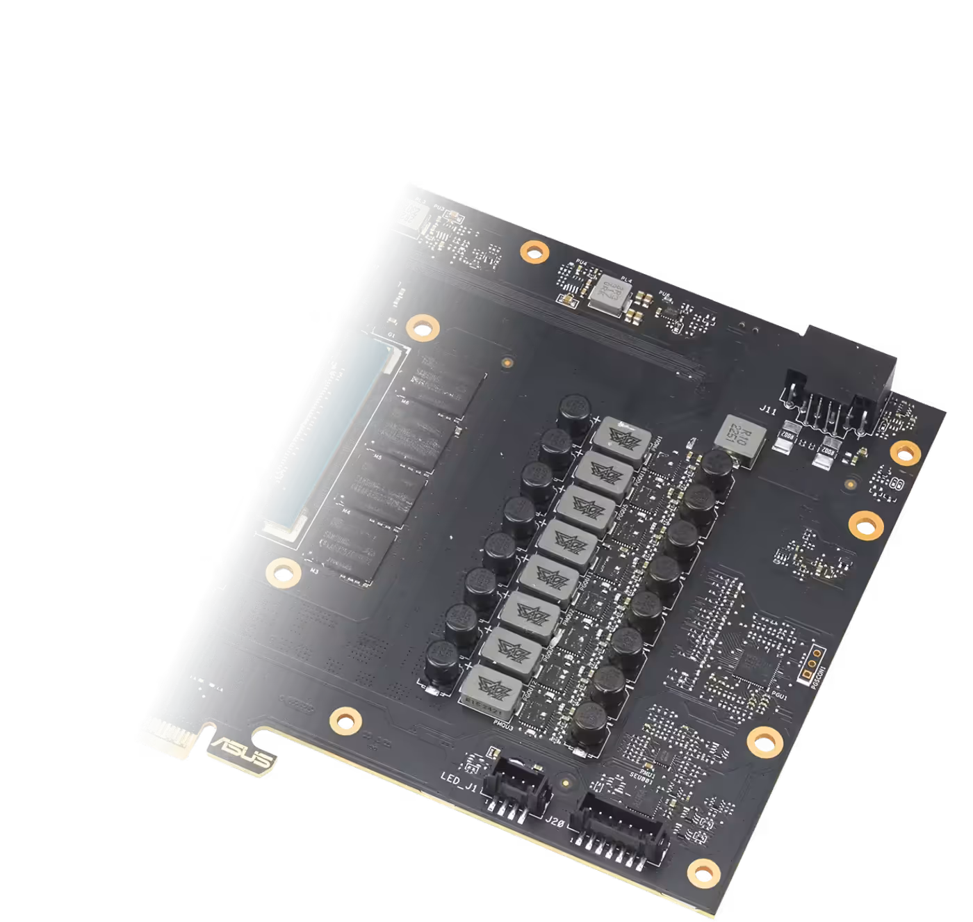 Close-up of circuit board highlighting military-grade components and capacitors