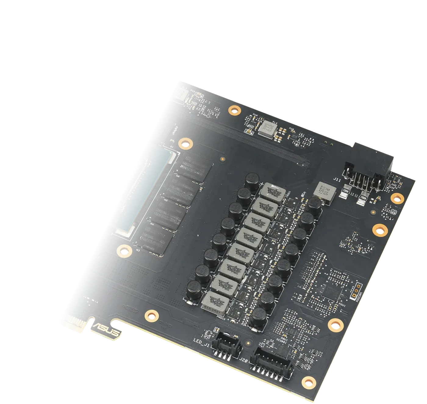 Close-up of circuit board highlighting military-grade components and capacitors