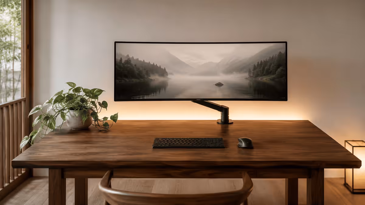 Japandi minimalist desk overview