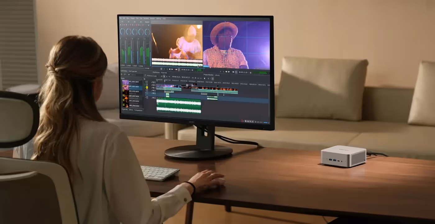 MiniForum AI X1 Ryzen Mini PC connected to multiple monitors for enhanced multitasking