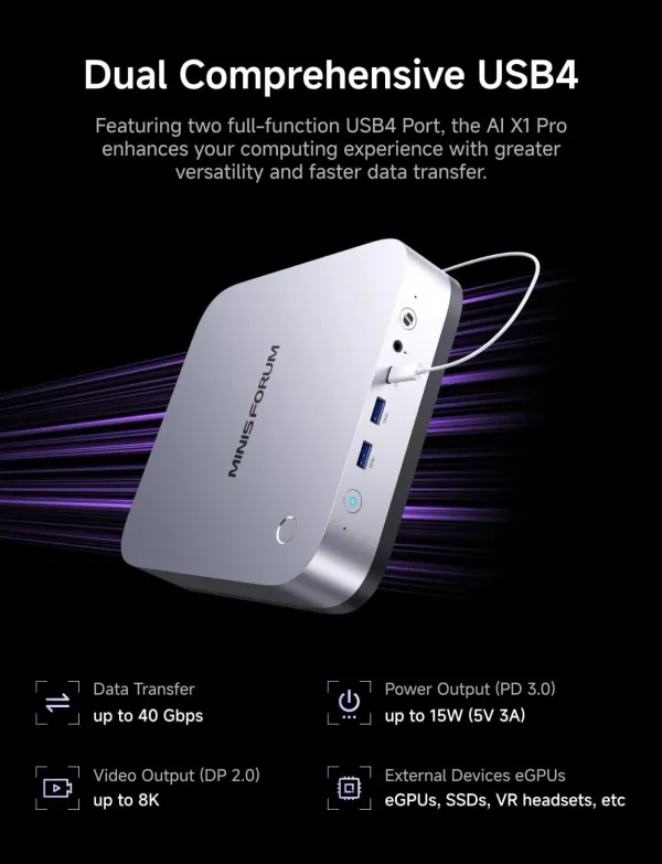 MINISFORUM AI X1 Pro-370 Mini PC — Ryzen AI 9 HX 370, 96GB DDR5