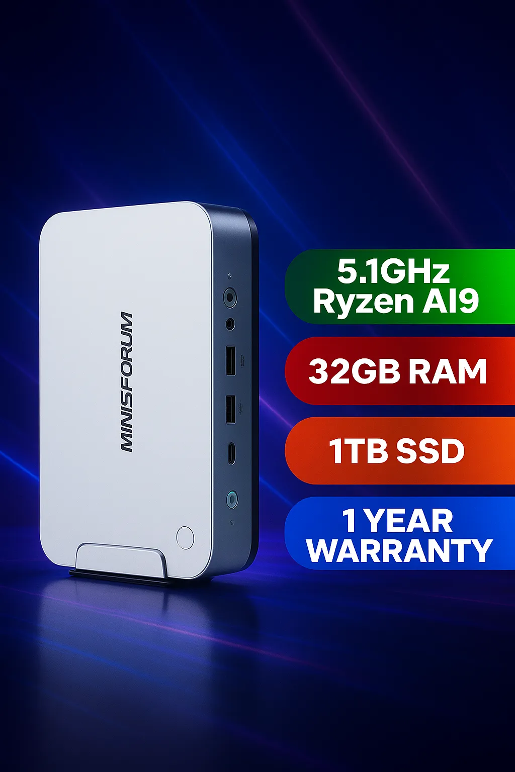 MINISFORUM AI-X1-Pro-370 Mini PC — Ryzen AI 9, 32GB, 1TB | Evetech