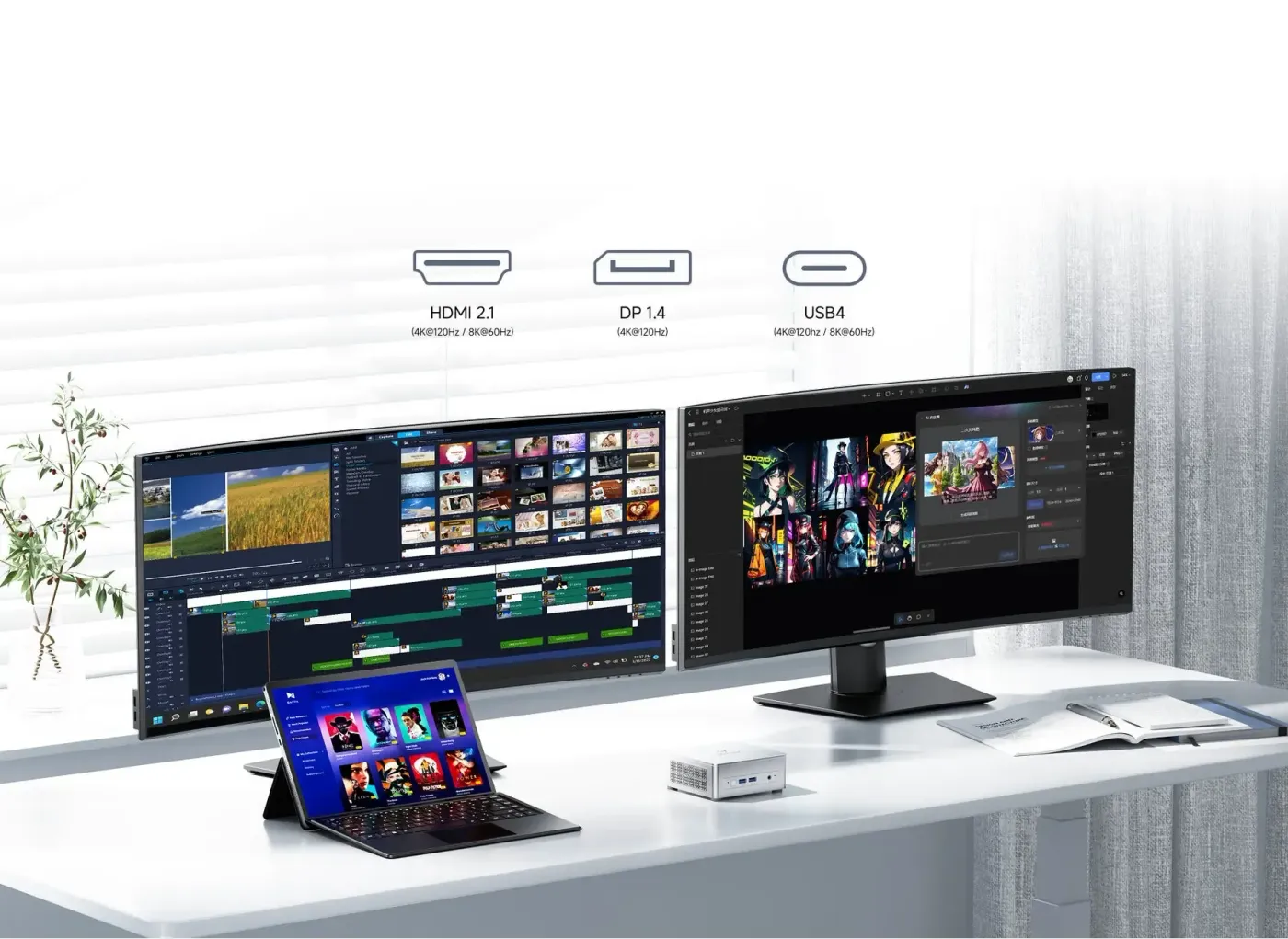 High-performance mini PC connecting three 4K monitors