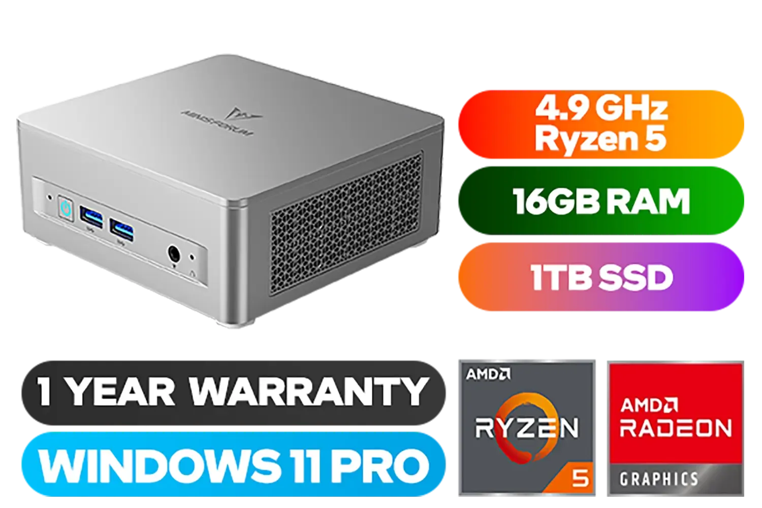 MINISFORUM UM750L Slim Mini PC, AMD Ryzen 5 7545U Mini Computer(6C/12T, Up to 4.9GHz), 16GB LPDDR5 RAM & 1TB PCIe 4.0 SSD, HDMI/DP/USB4, 4 x USB Type A,2.5G LAN,WIFI6E/BT5.3 / UM750L