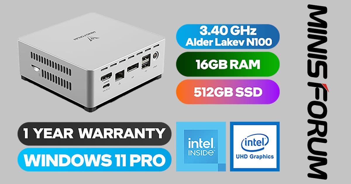 MINISFORUM UN100L Mini PC – N100, 16GB LPDDR5, 512GB SSD | Evetech