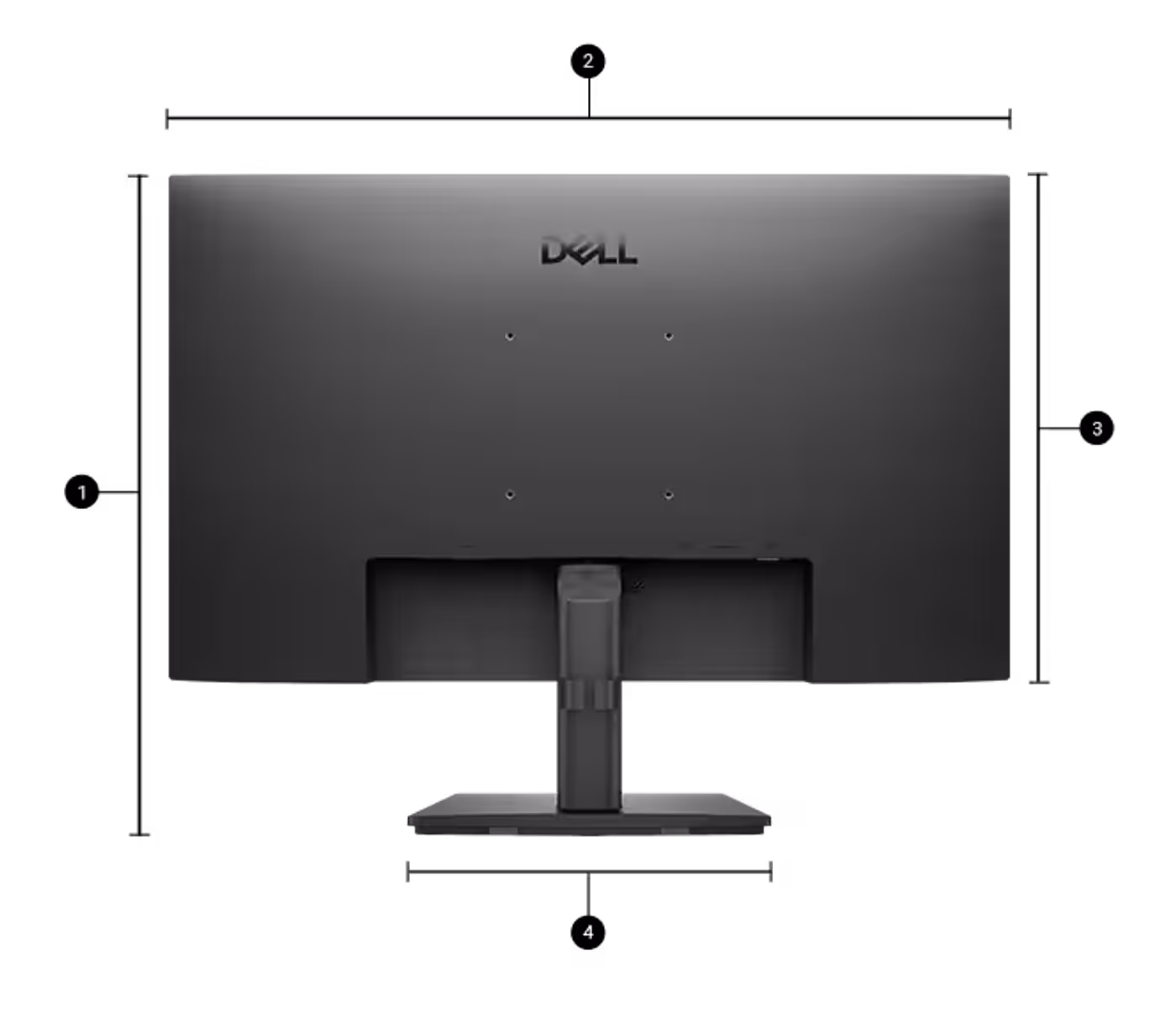Dell monitor dimensions diagram showing height and width measurements