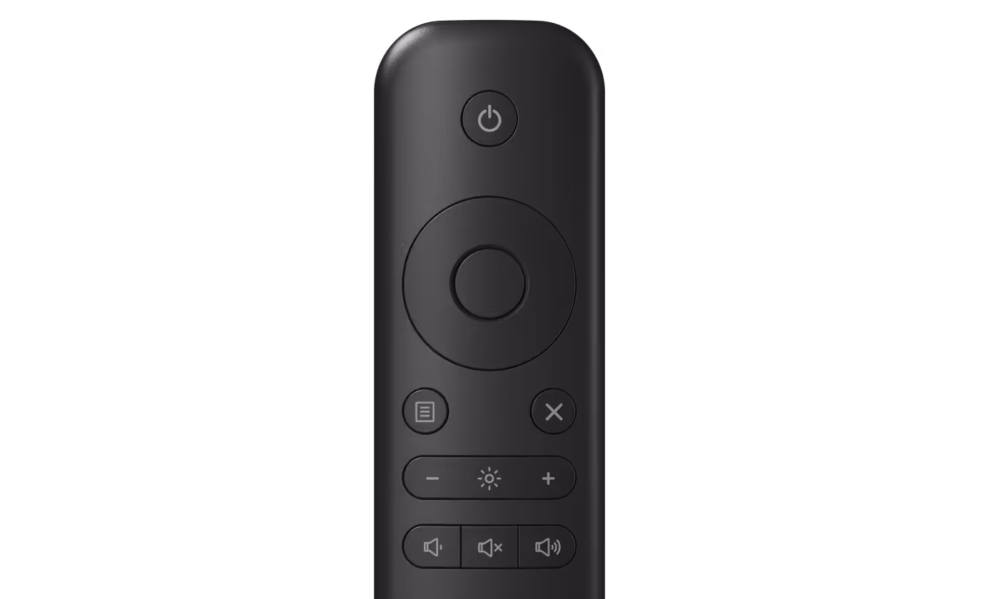 Magnetic remote control attached to the side of the P5525QC monitor