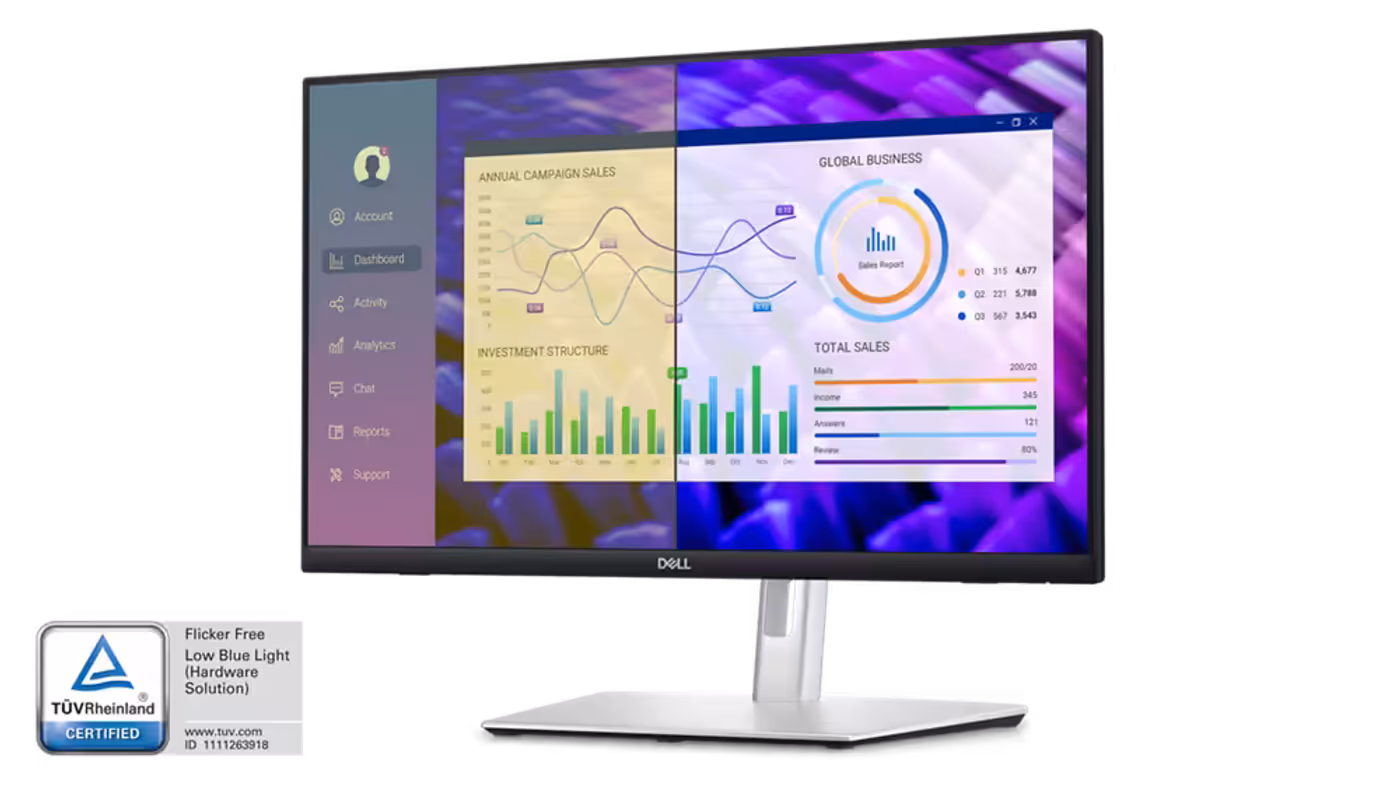 Anti-glare ComfortView Plus display reducing blue light emissions