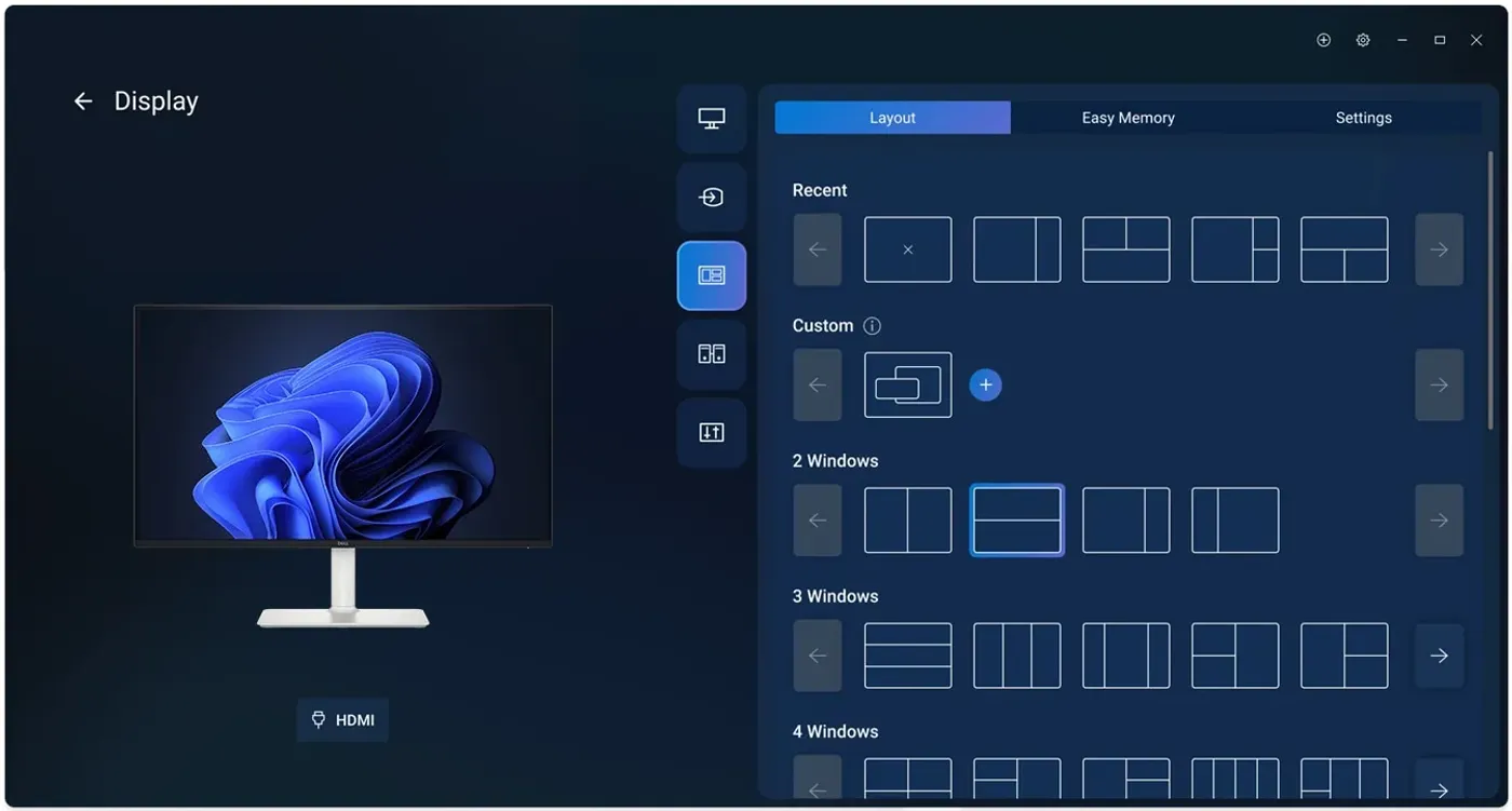 Dell Display and Peripheral Manager Easy Arrange application interface