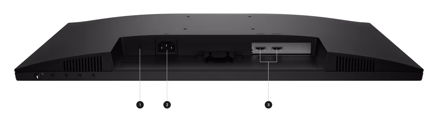 Rear view of the monitor highlighting port locations and security lock slot