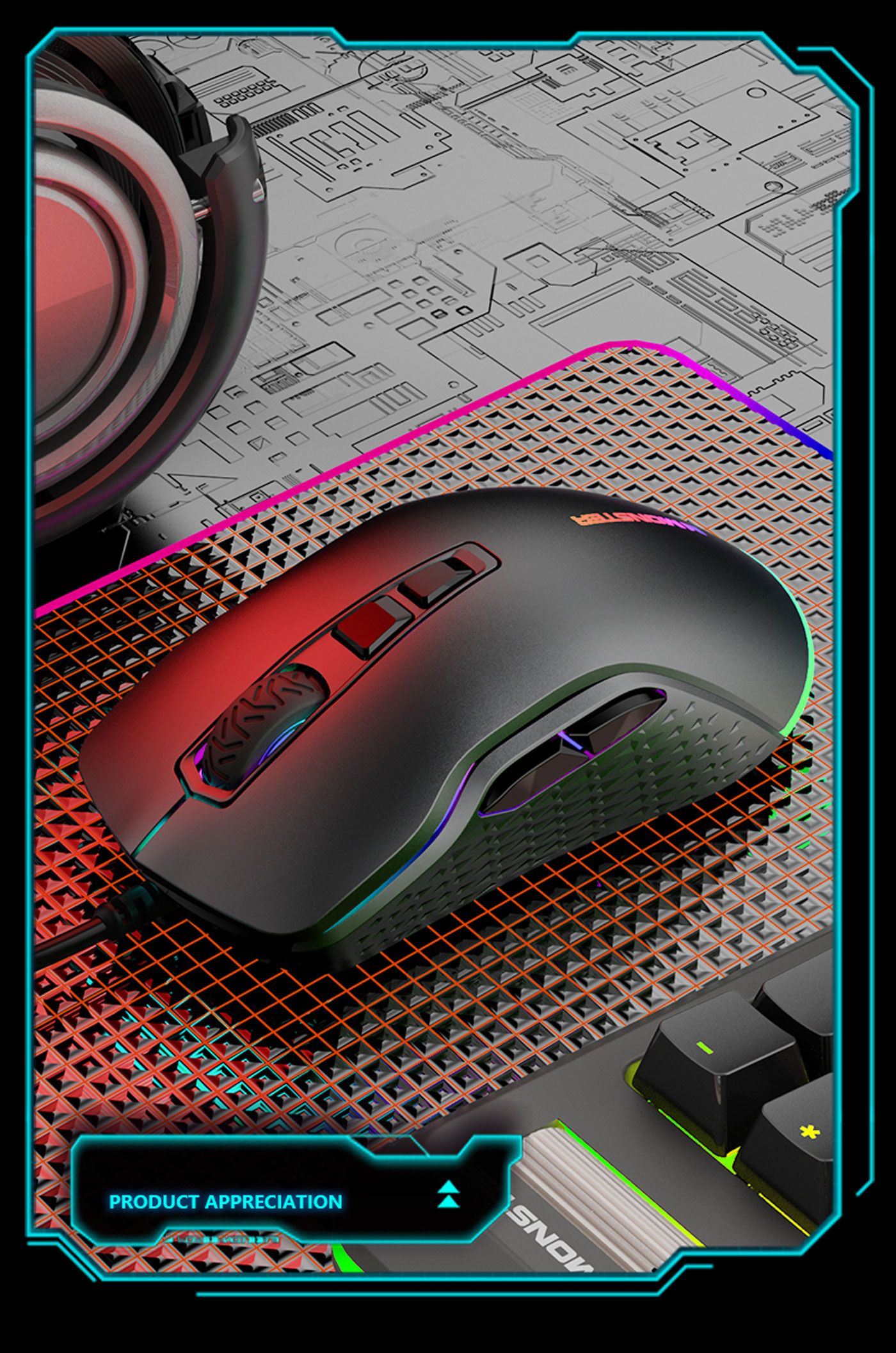 Detail of the buttons and DPI control on the MONSTER Airmars KMH5