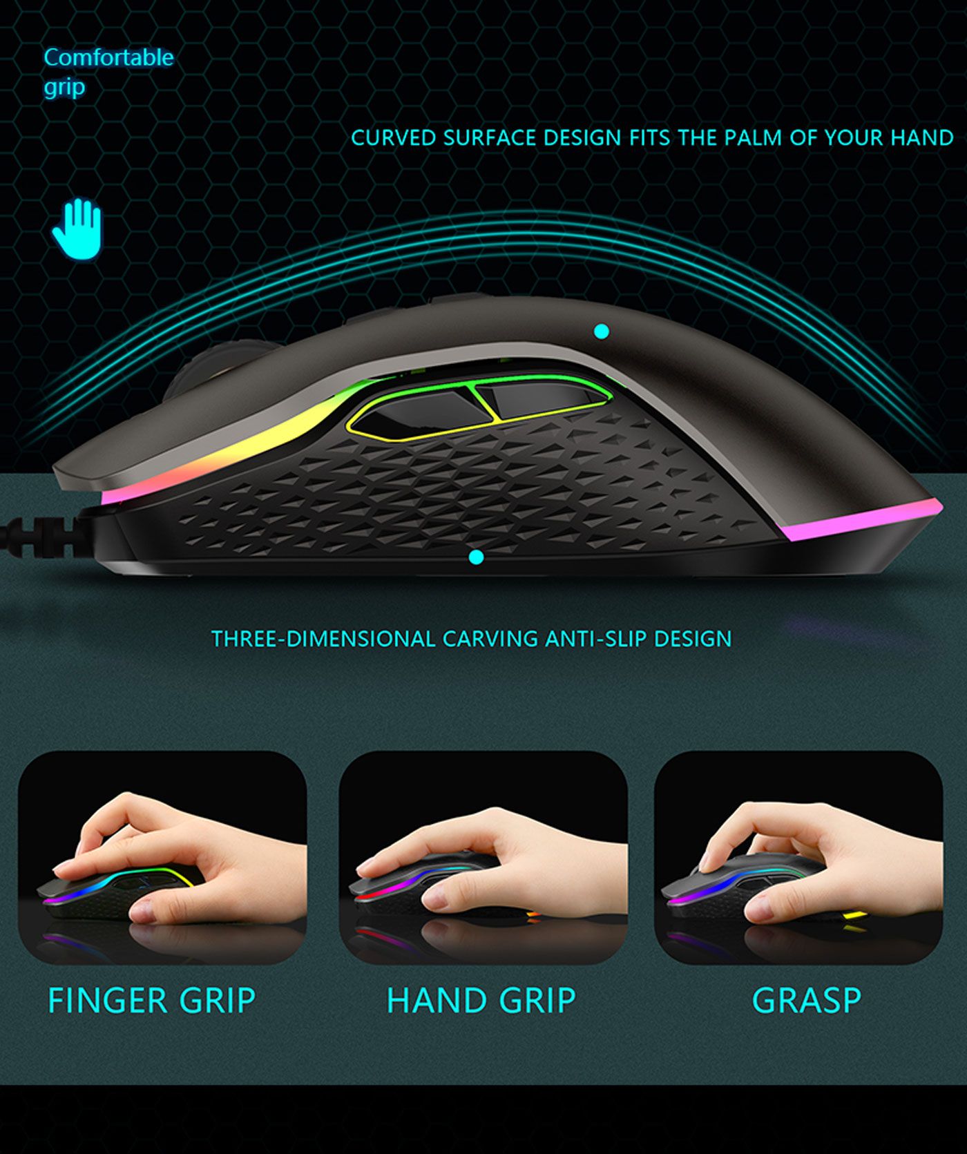 Front view of the MONSTER Airmars KMH5 gaming mouse