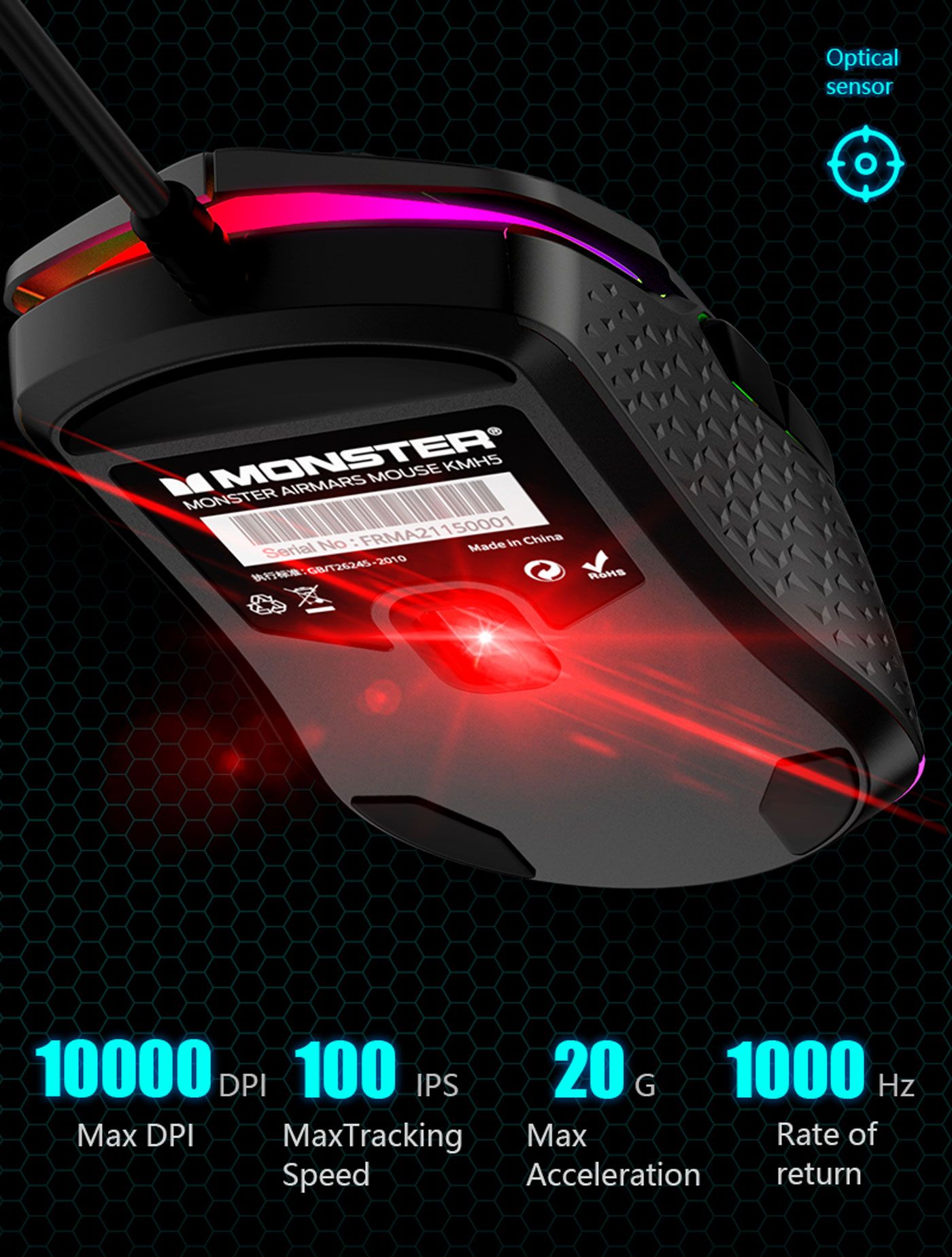 Overview of the MONSTER Airmars KMH5 gaming mouse and its DPI controls