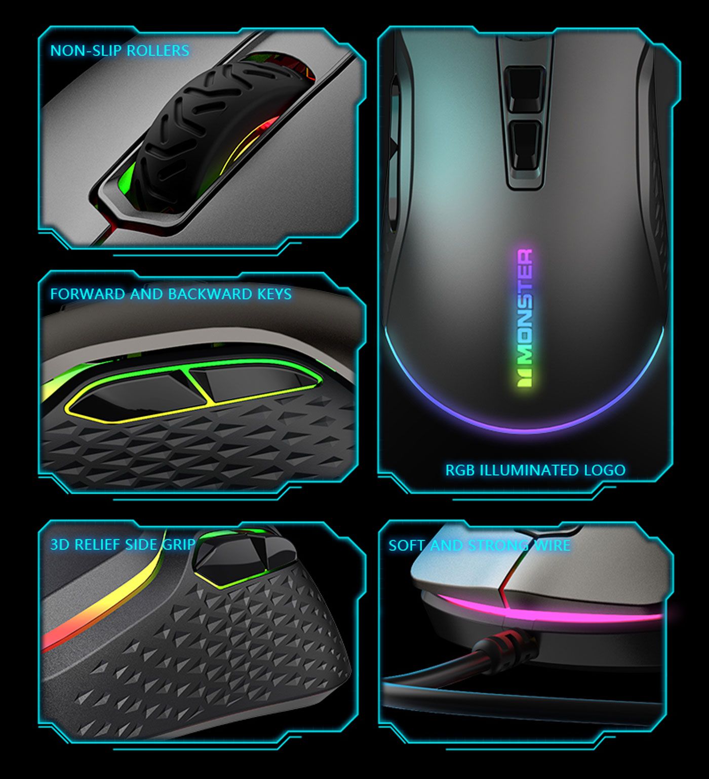Different lighting effect modes displayed on the MONSTER Airmars KMH5