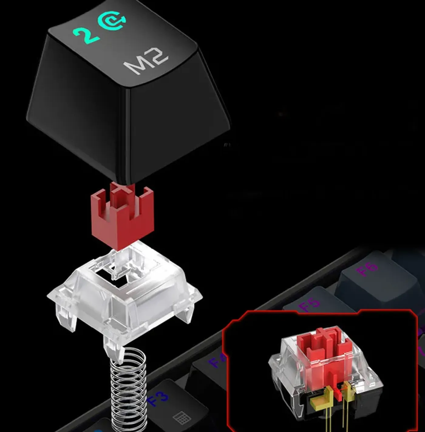 Detail of the double-colour injection moulded keycaps on the Airmars KMH7