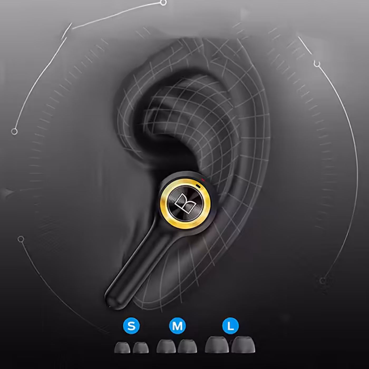Compact Monster Clarity 102 AirLinks earbud held between two fingers