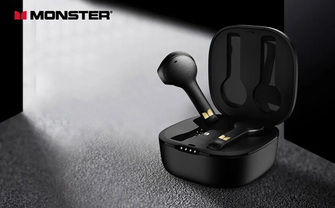 Monster Clarity 550 LT Wireless Earbuds in black with charging case, high-quality Bluetooth audio