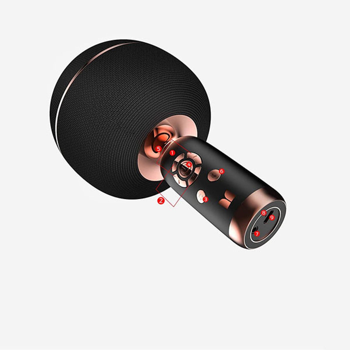 Control buttons along the body of the black Monster M97 karaoke microphone