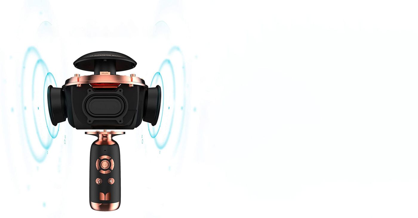 Monster M97 karaoke microphone shown paired with a phone over Bluetooth