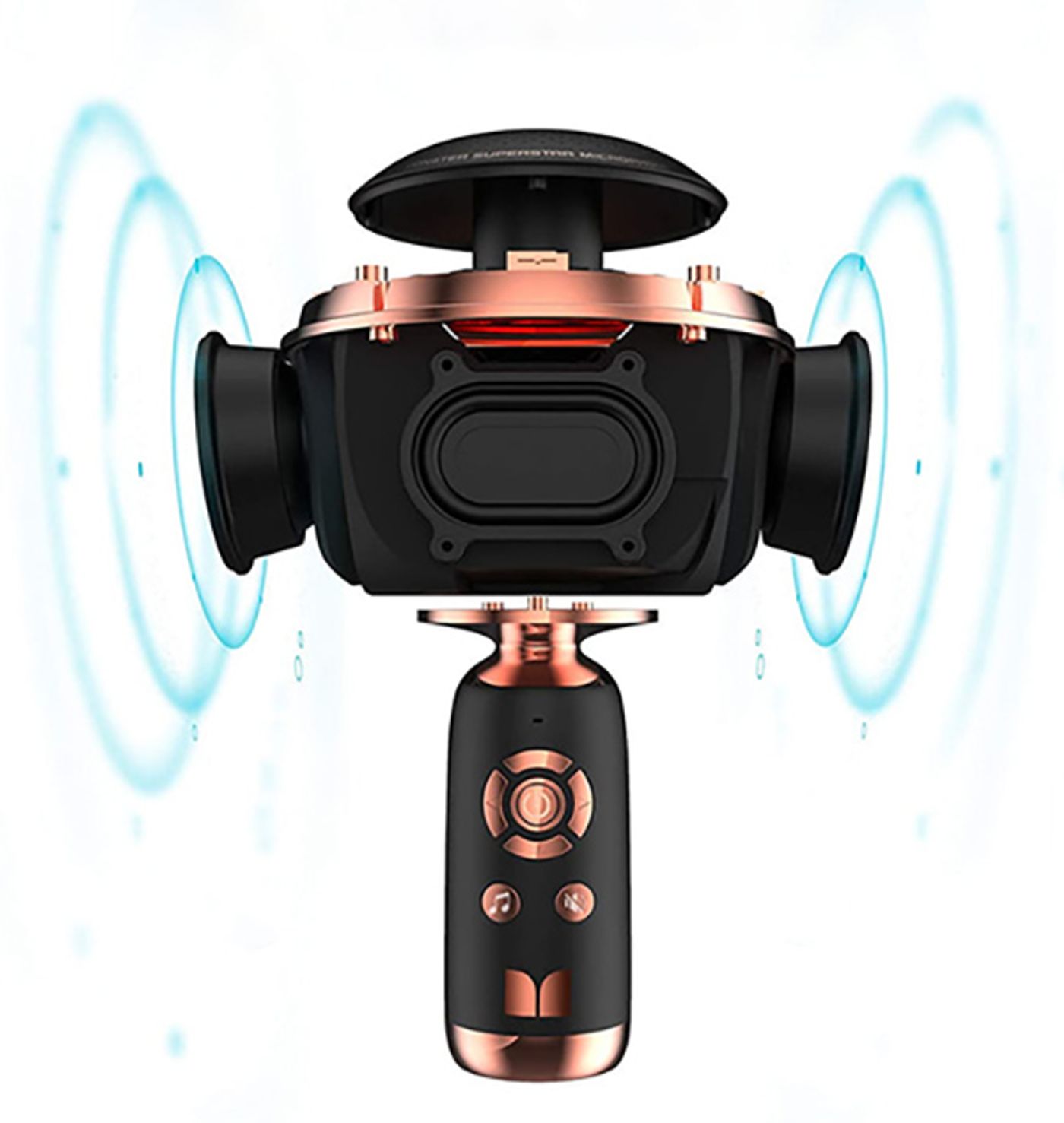 Monster M97 karaoke microphone with its dual full-range speaker section highlighted