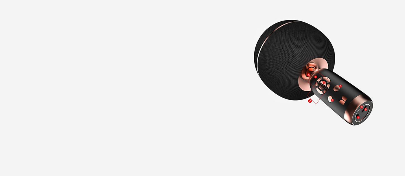 Close view of the vocal elimination and volume buttons on the Monster M97
