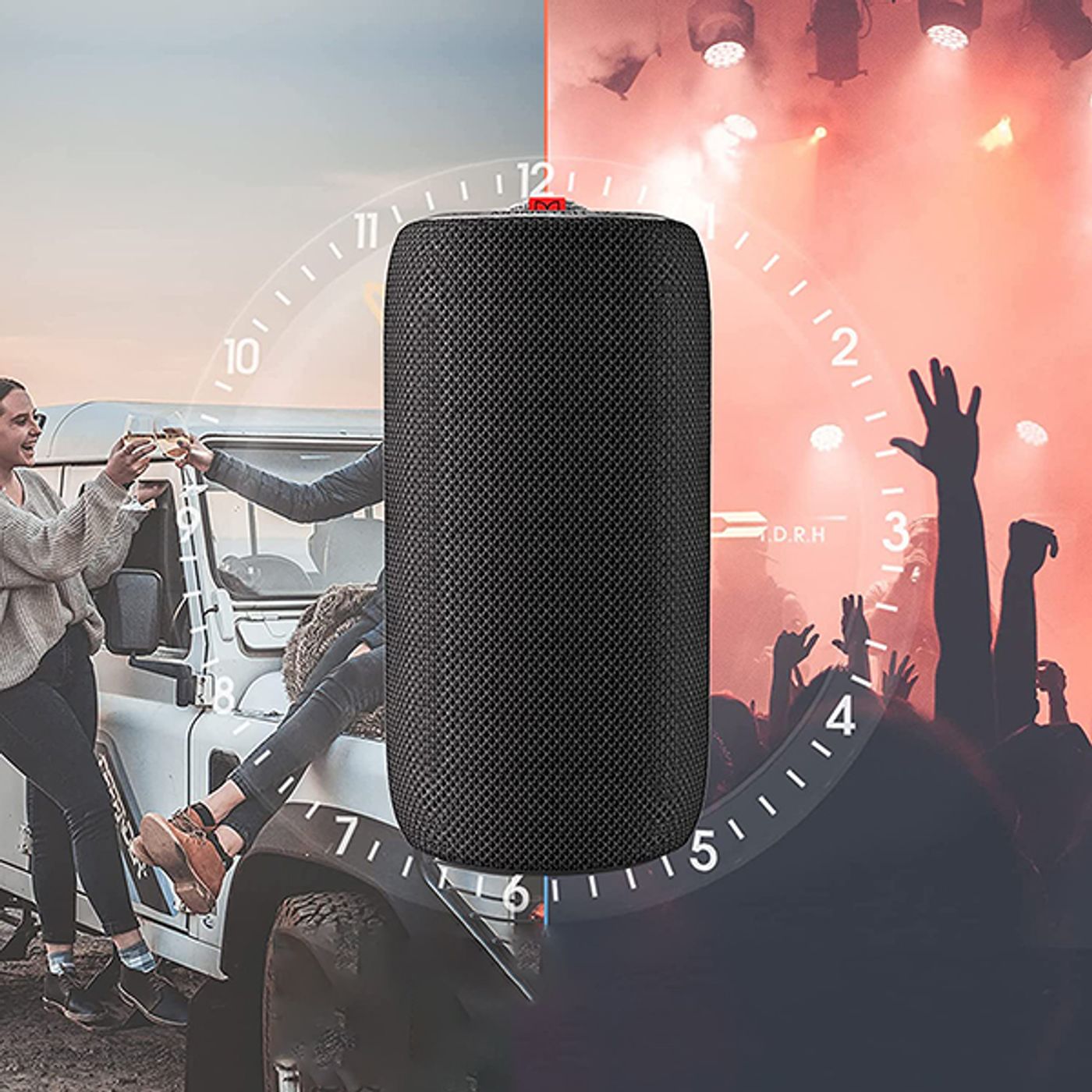 Monster S310 speaker shown with its micro USB charging cable and quick start guide