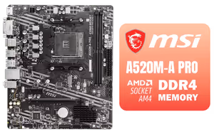MSI A520M-A PRO AMD Ryzen Motherboard MSI A520M-A PRO AMD Ryzen Motherboard - Image 1