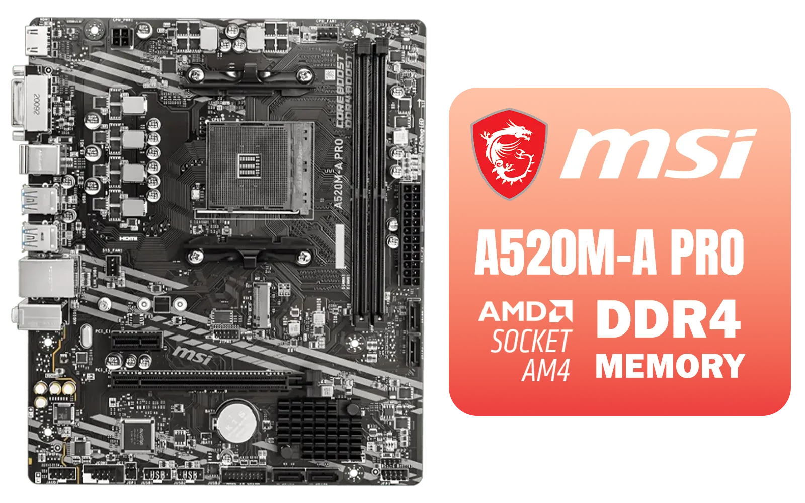 MSI A520M-A PRO AMD Ryzen Motherboard - Image 1