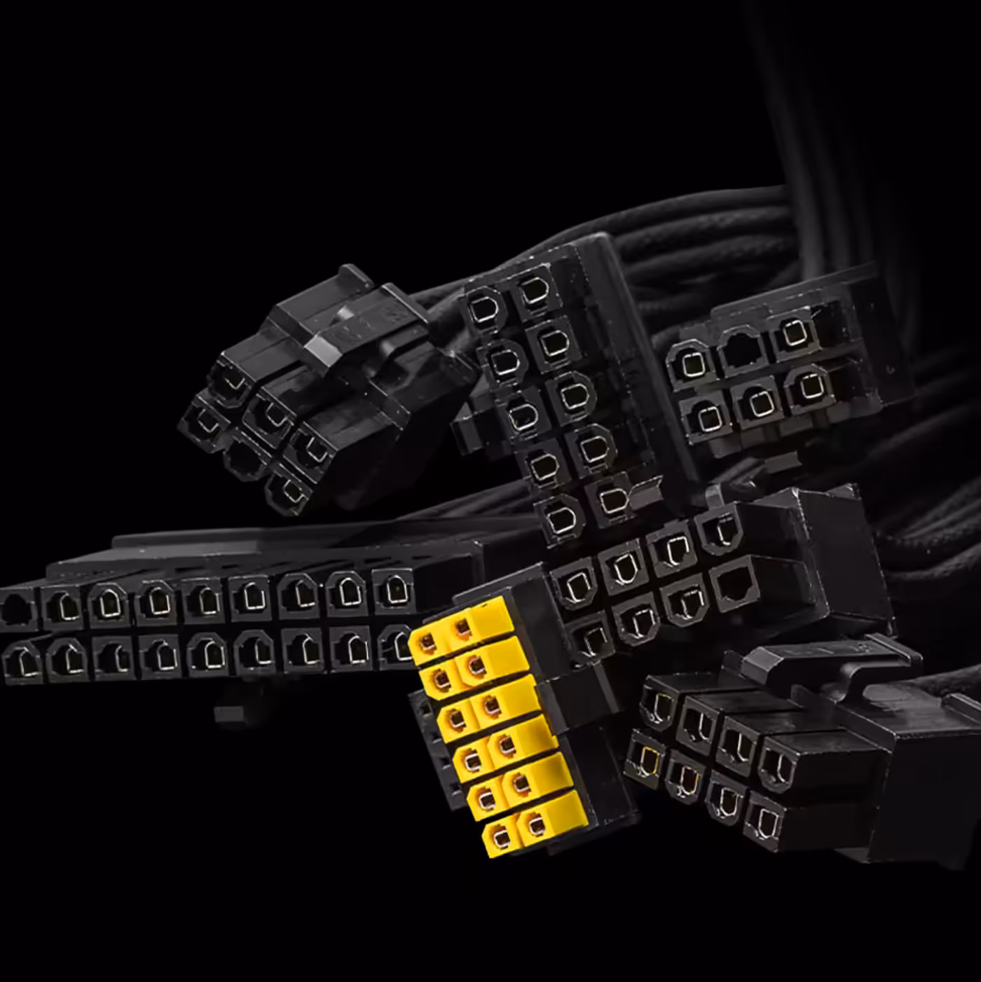 Close-up of alloy copper terminals used in power supply cable connectors