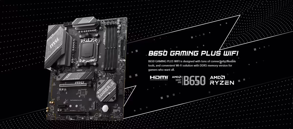 MSI B650 Gaming Plus Wi-Fi ATX motherboard seen from above